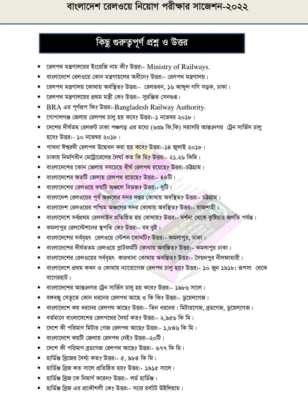 বাংলাদেশ রেলওয়ে নিয়োগ পরীক্ষার সাজেশন ২০২২ | রেলওয়ে নিয়োগ সাজেশন ২০২২ | Relway Exam Suggestion 2022