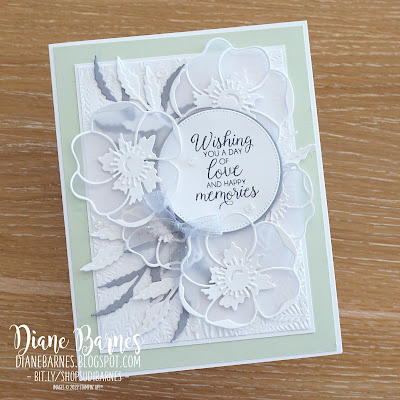 Handmade floral wedding card using Stampin Up Poppy Moments dies, Stylish Shapes dies, Fern Embossing folder, Layering Circles dies and Beautiful Bouquet stamp set. Card by Di Barnes, Independent Demonstrator in Sydney Australia, - colourmehappy - cardmaking - die cutting - stamping