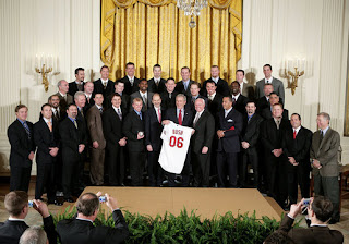 President George W. Bush stands with the 2006 World Series Champions, The St. Louis Cardinals, in the East Room Tuesday, Jan. 16, 2007. White House photo by Paul Morse.