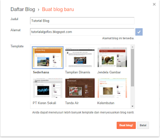 Masukkan Title Blog, ALAMAT BLG, DAN PILIH TEMPLATE BLOG