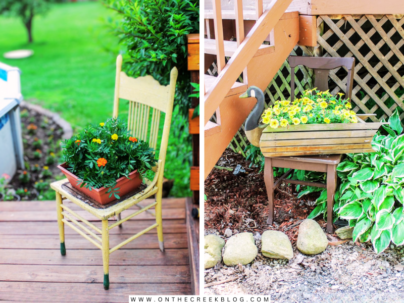 garden chair planter ideas | On The Creek Blog // www.onthecreekblog.com