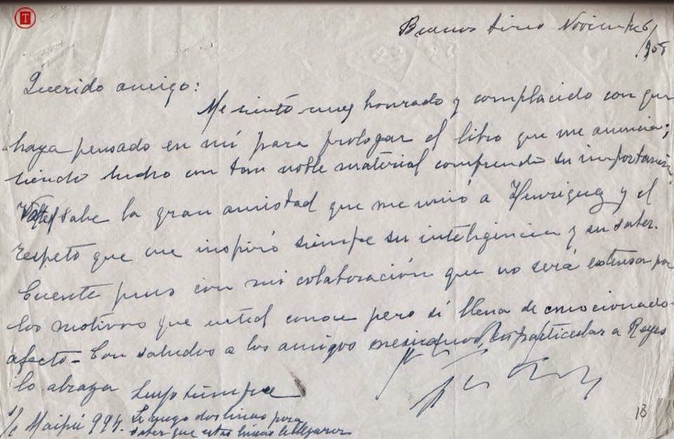 Borges todo el año: Carta con la signatura de Borges al 