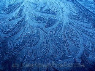 Hoar frost on the hood of my blue truck (c) John Ashley