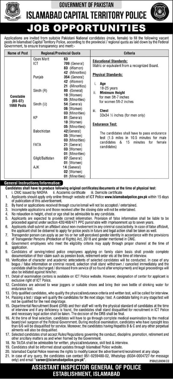 Islamabad Police Jobs 2022 Online Apply - www.islamabadpolice.gov.pk Online Apply