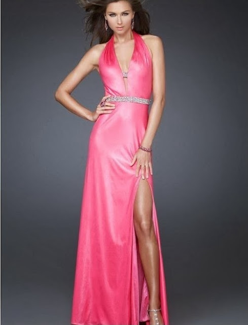 high slit halter evening dress