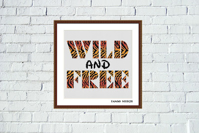 Wild and free tiger print nursery cross stitch pattern, Tango Stitch