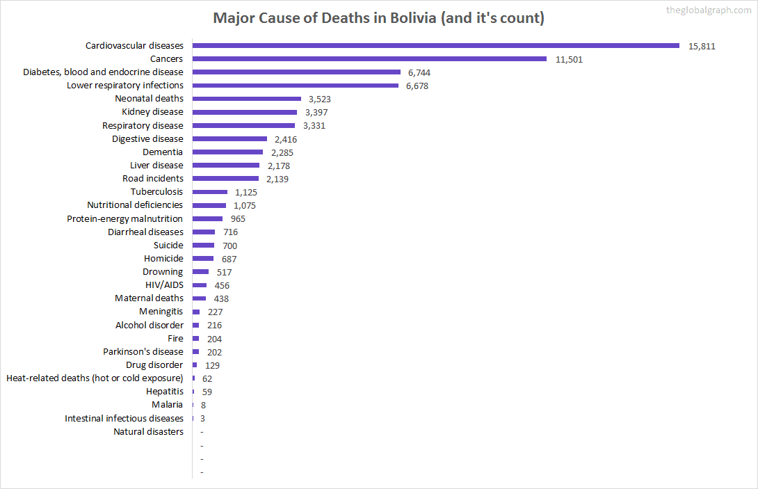 Major Cause of Deaths in Bolivia (and it's count)