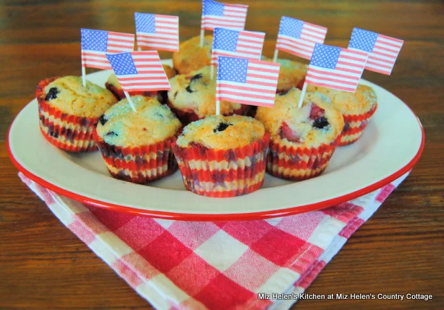 Strawberry & Blueberry Patriot Muffins at Miz Helen's Country Cottage