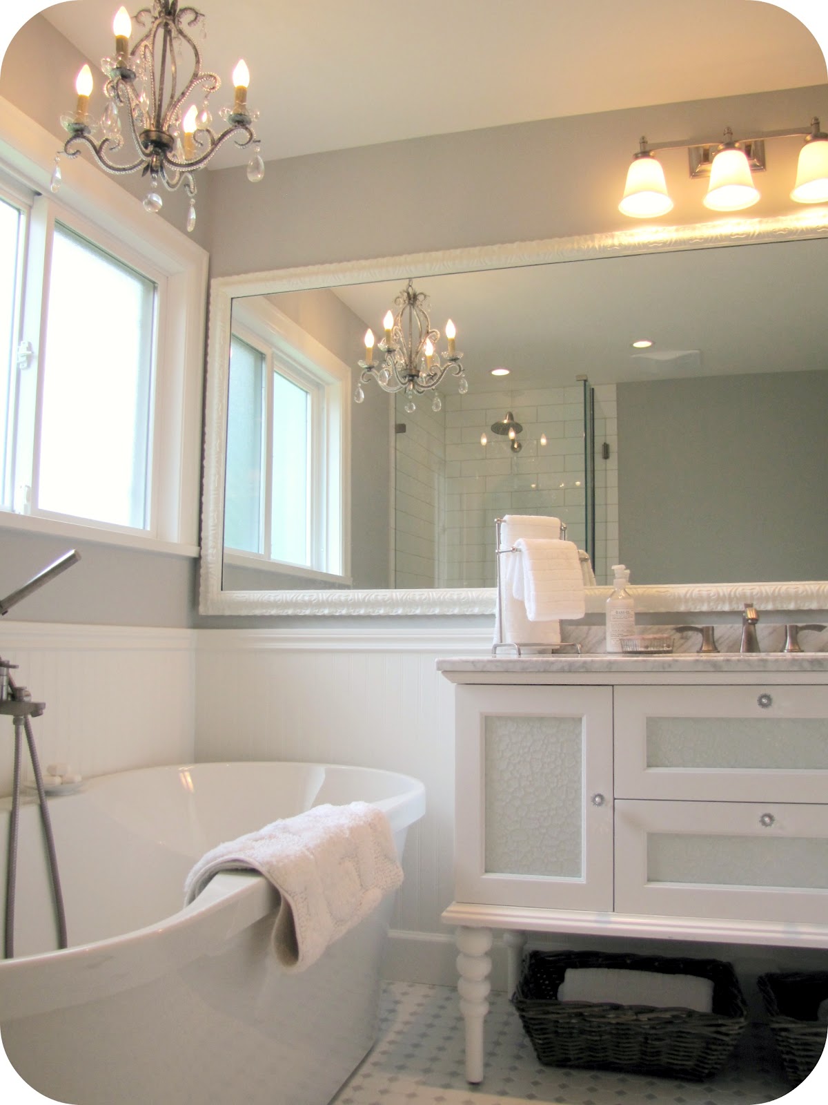 My House of Giggles White  and Grey  Bathroom  Renovation 