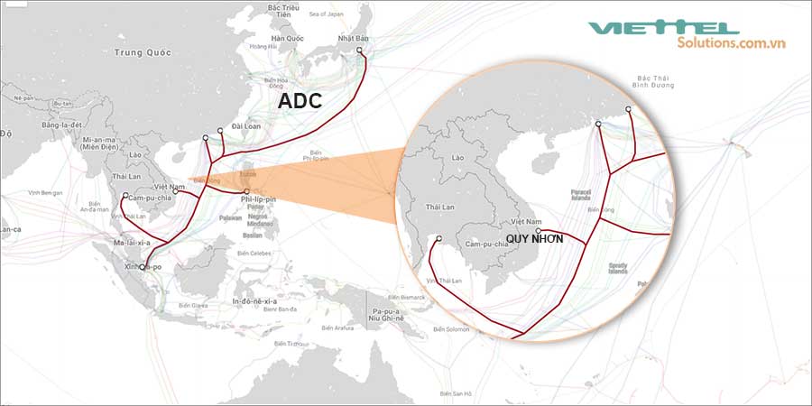 Hình 1 - Tuyến cáp quang biển ADC có băng thông lớn nhất Việt Nam
