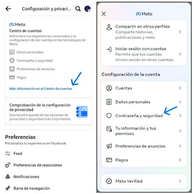 Ir a "Contraseña y seguridad" en Facebook