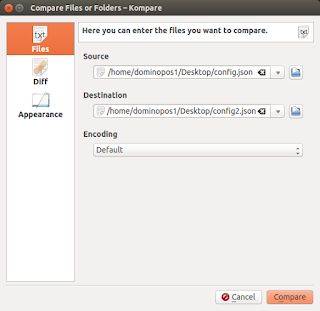 Comparing two files using Kompare on Ubuntu