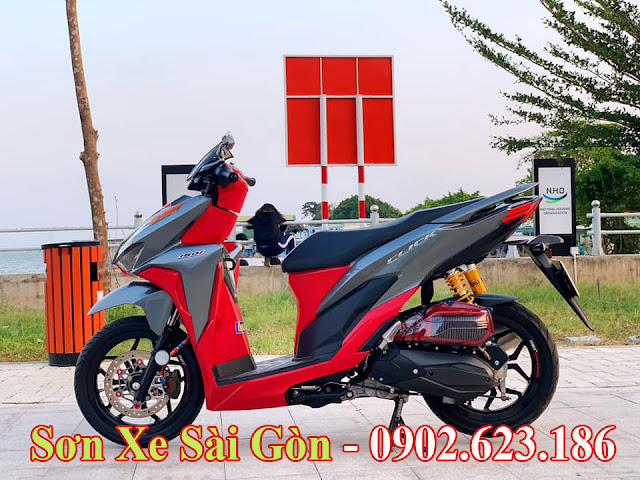 Sơn nhựa nhám xe Honda Click màu đỏ đô cực đẹp