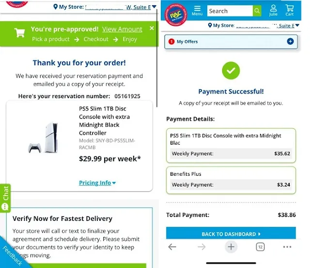 Rentacenter PS5 - Payment