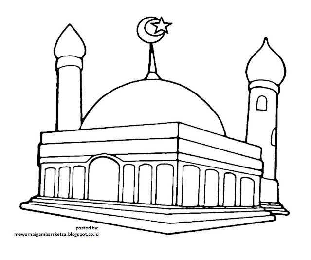 Sketsa gambar masjid yang mudah