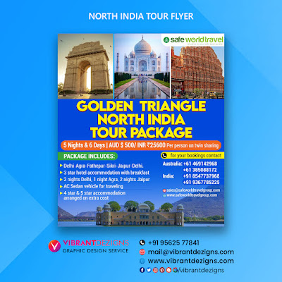 North India Tour Flyer, Indian tour flyer design, flyer design thrissur, Graphic design thrissur, golden triangle north india tour package