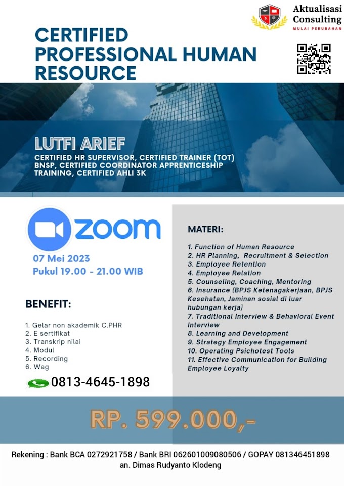 WA.0813-4645-1898 | Certified Professional Human Resource (C.PHR) 7 Mei 2023