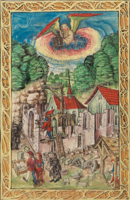 Luzerner_Schilling_Folio_3r_Bau_der_ersten_Klosterkirche_im_Hof_im_8_Jahrhundert