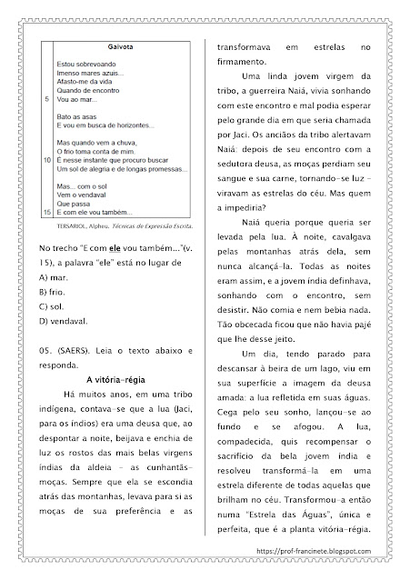 SIMULADO DE PORTUGUÊS – 4º E 5º ANO ALINHADO AO DESCRITOR 2