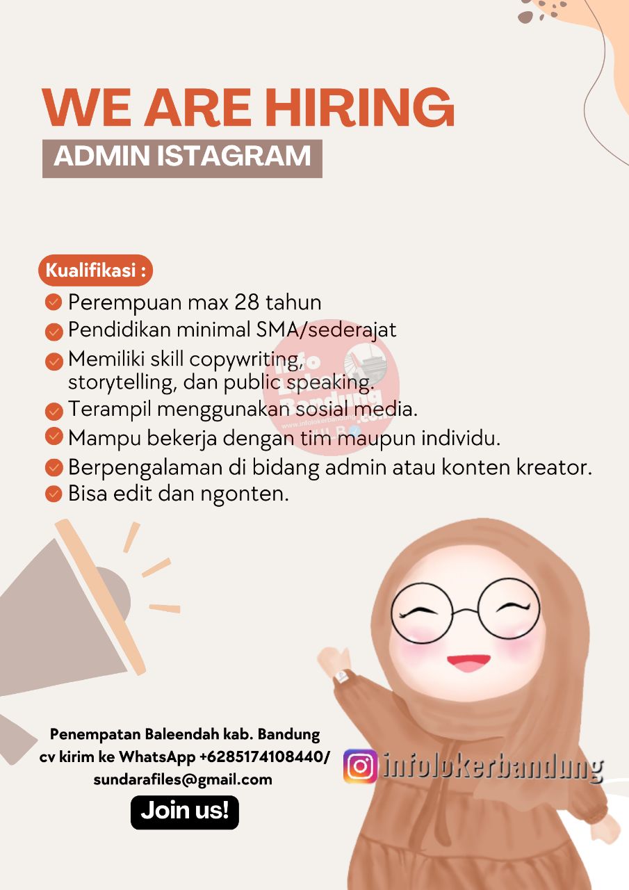 Follow IG ILB: @infolokerbandung - Lowongan Kerja Admin Instagram Bandung April 2023