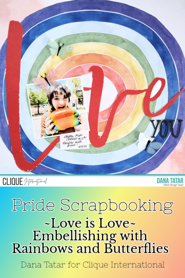 Rainbow Milk Bread Pride Scrapbook Layout Embellished with Vellum Butterfly Stickers