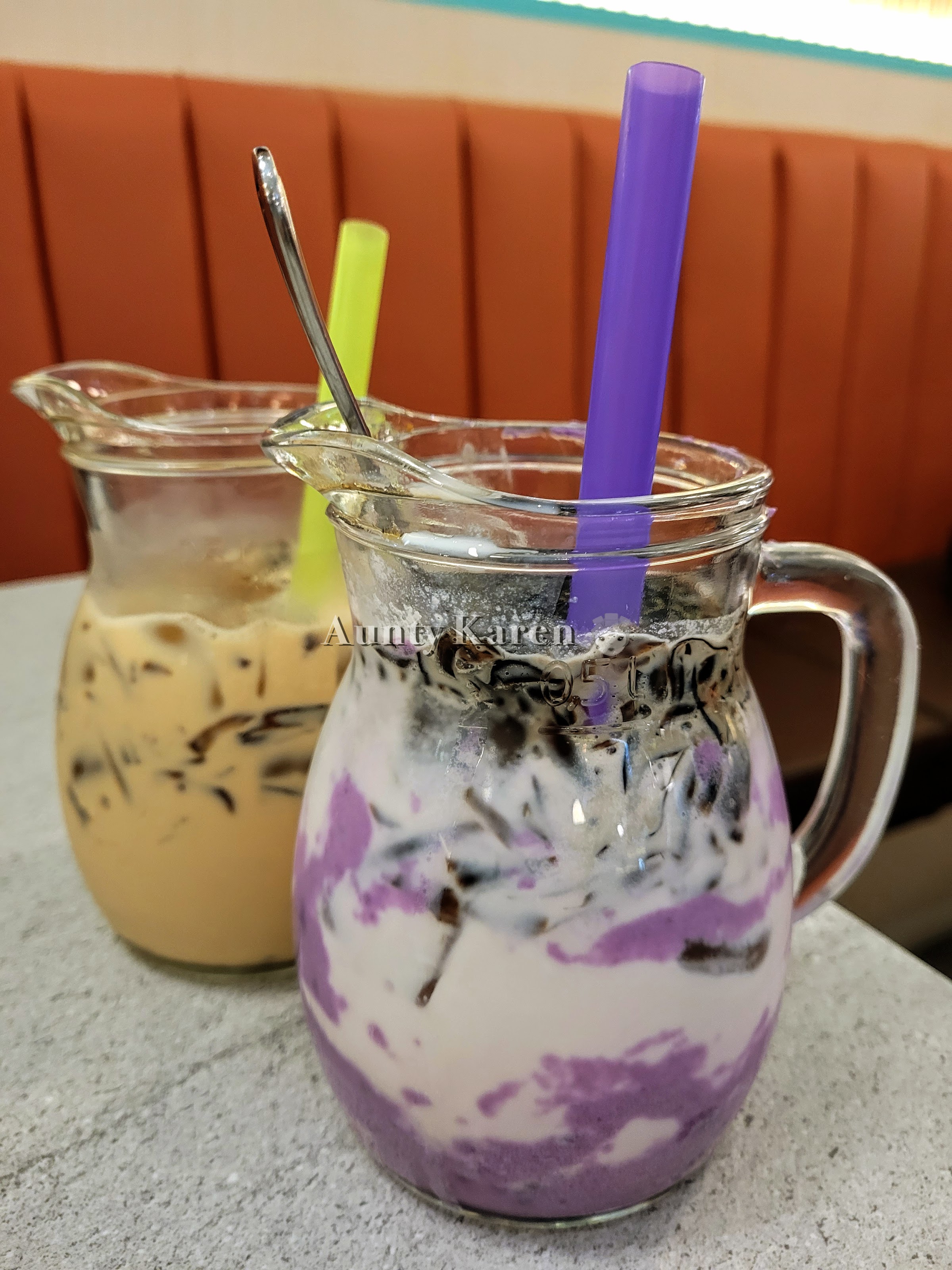 Cold Oolong Milk Tea with grass jelly and Cold Sweet Potato Fresh Milk with grass jelly from Typhoon Taiwanese Cafe @ i12 Katong Mall