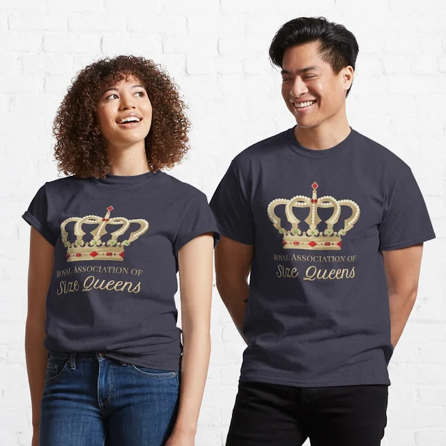 Size Queens humour t-shirts with the golden crown.