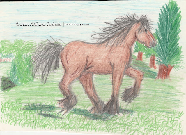 koń rysowany ołówkiem i kredkami Bambino