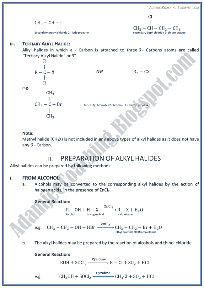 XII Chemistry Notes - Alkyl Halides