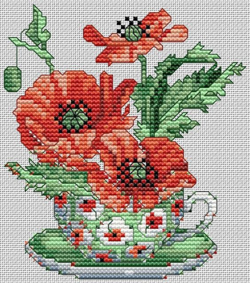 Flowers in Cup #1 - Free Cross Stitch Pattern