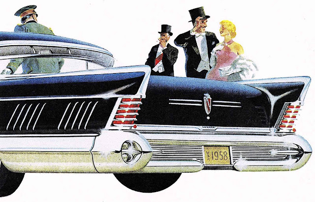 a 1958 Buick limousine with playboys women and a chauffer