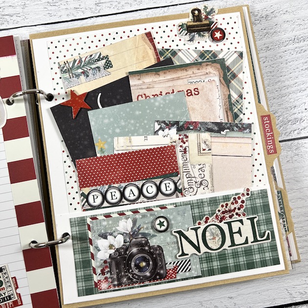 Noel Christmas Scrapbook Album Page with a pocket and journaling cards