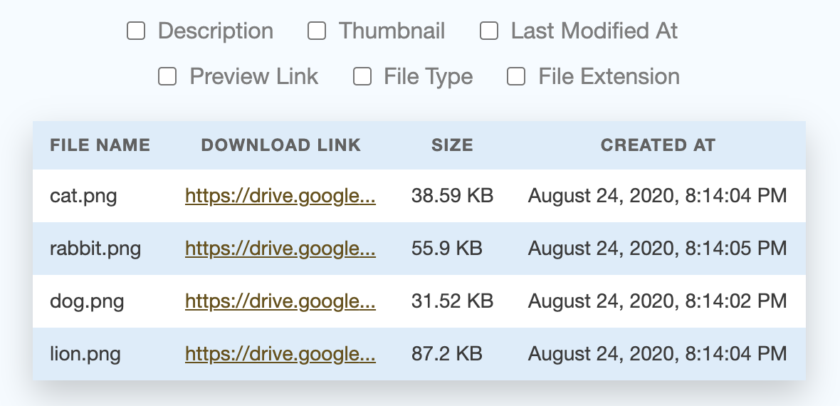 drive explorer file export on a webpage