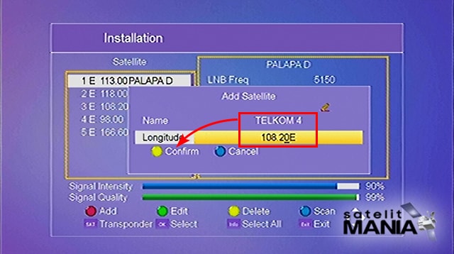 Cara Menambahkan Satelit Telkom 4