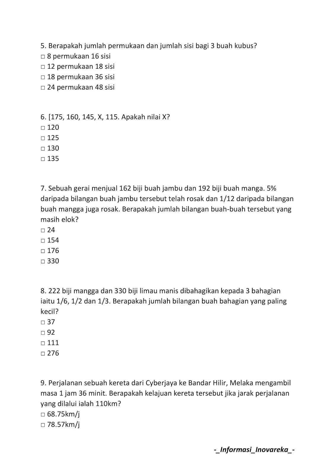 Contoh Soalan Peperiksaan SPA Pembantu Operasi N11 2019