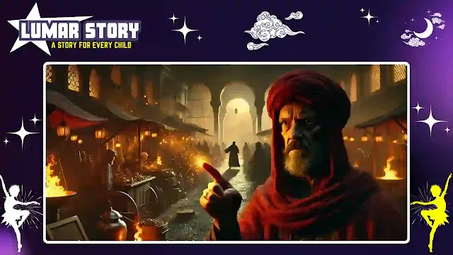 أبو لهب يظهر بوجه غاضب في سوق مزدحم مع أجواء حمراء مهيبة