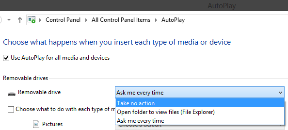 Disable Autoplay from Control Panel