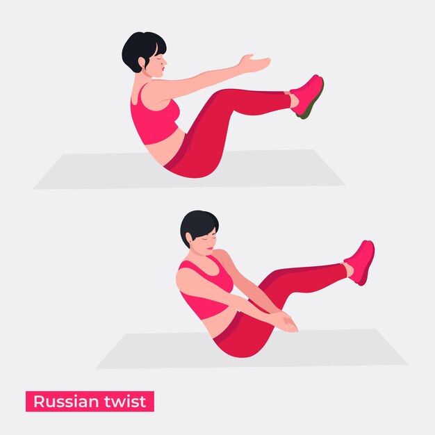 Vector russian twist exercise woman workout fitness and exercises