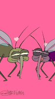 A short clip of two cartoon mosquitoes in love, until  one gets squished and the other drinks its blood.
