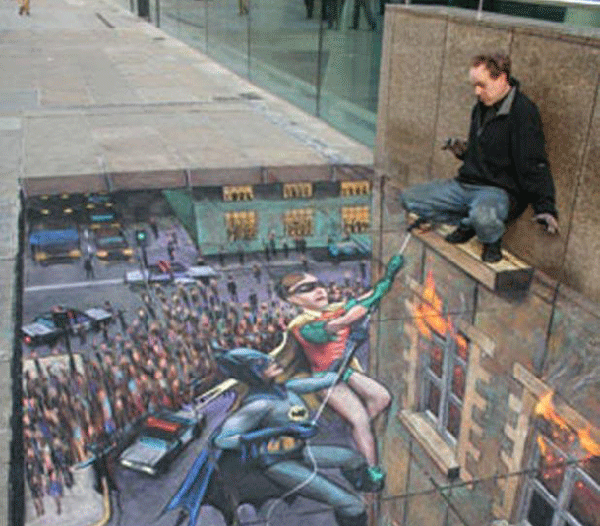 batman robin 3d chalk art تقنية الـ 3D على أسطح الأرض حيث الإبداع المدهش