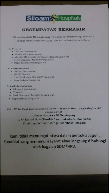 loker RS Siloam Hospitals TB Simatupang