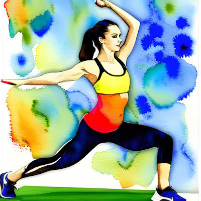 Illustration of a woman doing various exercises, including yoga, pilates, and stretching, to promote women's health and fitness