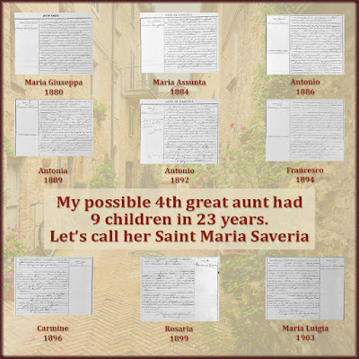 To find more clues about Maria Saveria, I gathered the birth records for her children.