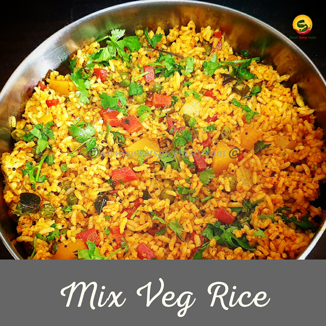mix vegetable rice is very simple yet flavorful at the same time .There are no spl fancy spice mixes needed just the usual ones we have in our kitchen shelves. You can quickly prepare this flavourful rice for your lunch .it is vegan and GF friendly too.chitrannam, kalandha saadham , chitranna, kannu pandigai, kaanum pongal, aadi perukku, what is kaanum pongal , maatu pongal