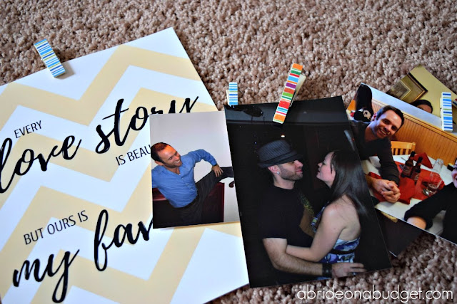 Want something fun to hang at your wedding reception? Make this BEAUTIFUL -- and easy -- DIY Photo Banner by www.abrideonabudget.com. Plus, it comes with a FREE Kate Spade-esque "Every love story is beautiful but ours is my favorite" photo printable.