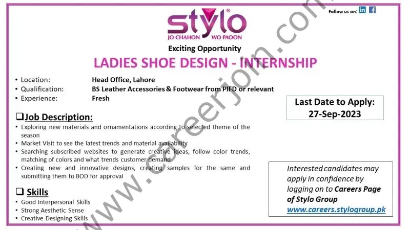 Stylo Pvt Ltd Internship 2023 Latest Advertisement