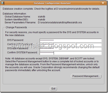 password sys siak siakdb