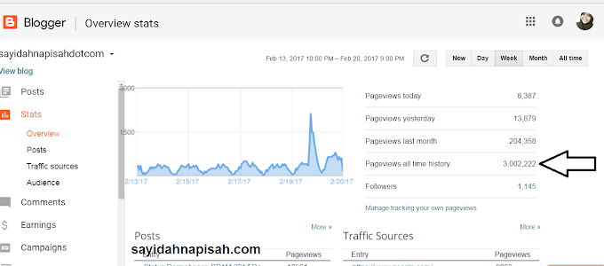 blog sayidahnapisahdotcom cecah 3,000,000 pageviews