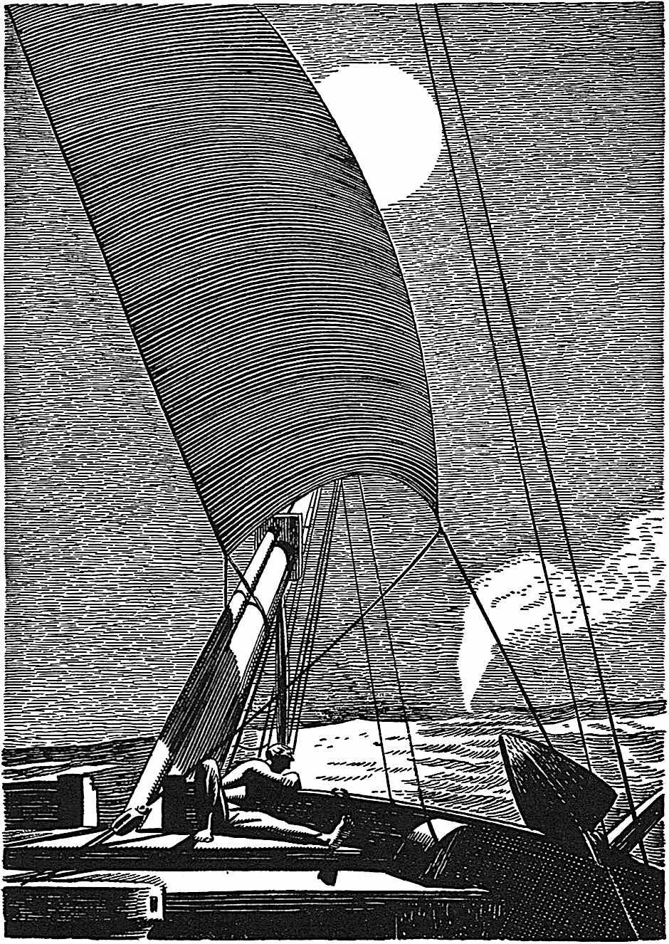 Rockwell Kent, a sailboat at night