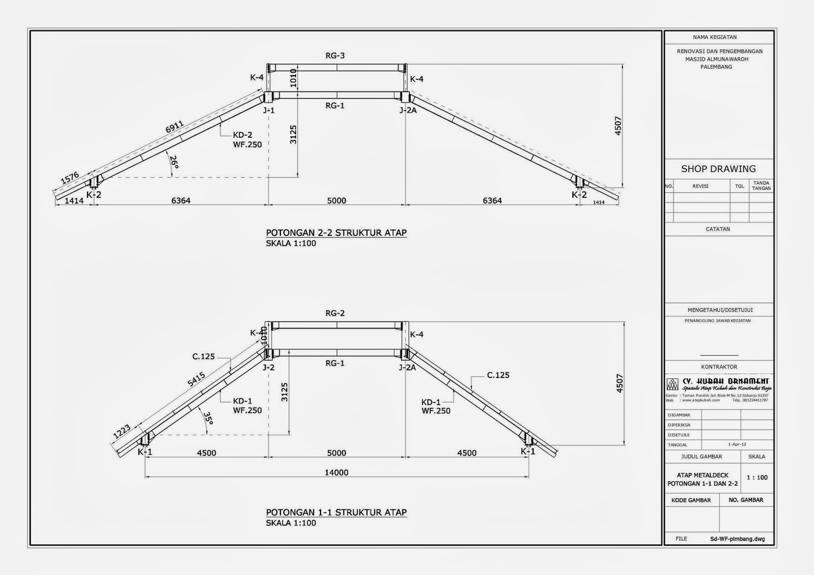 Desain Konstruksi Baja  Atap WF Konstruksi Bangunan Rumah 